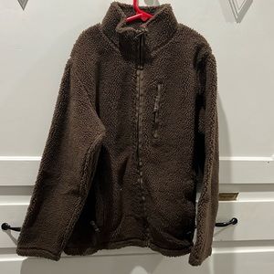 Lands End Boys Sherpa brown zip coat w/ 2 zip hand pockets and one zip chest